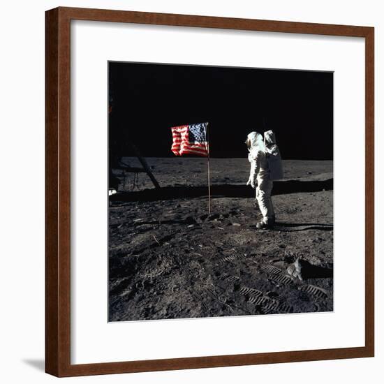 American Astronaut Edwin "Buzz" Aldrin Walking on the Moon on July 20, 1969-null-Framed Photo