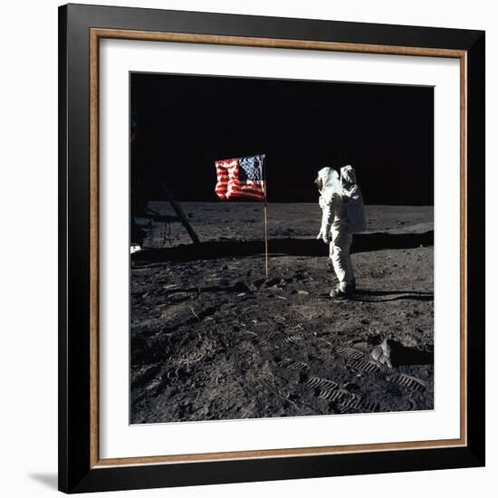 American Astronaut Edwin "Buzz" Aldrin Walking on the Moon on July 20, 1969-null-Framed Photo