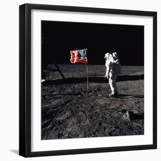 American Astronaut Edwin "Buzz" Aldrin Walking on the Moon on July 20, 1969--Framed Photo