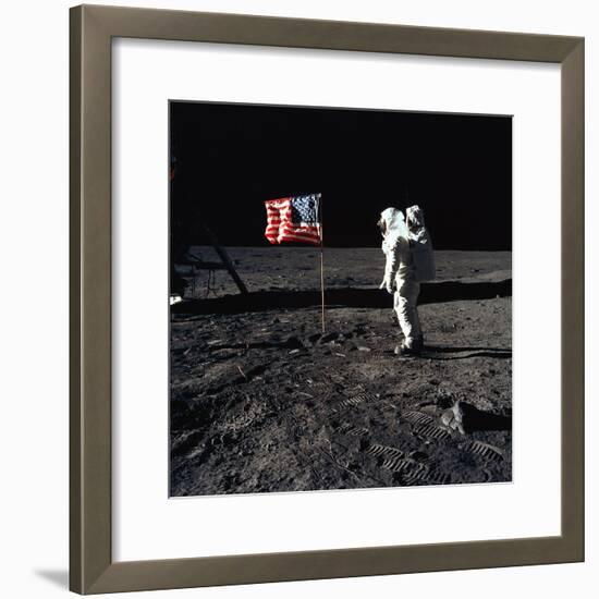 American Astronaut Edwin "Buzz" Aldrin Walking on the Moon on July 20, 1969-null-Framed Photo