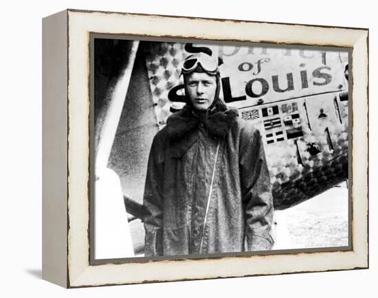 American Aviator Charles Lindbergh Standing Beside His Plane "Spirit of Saint Louis"-null-Framed Premier Image Canvas