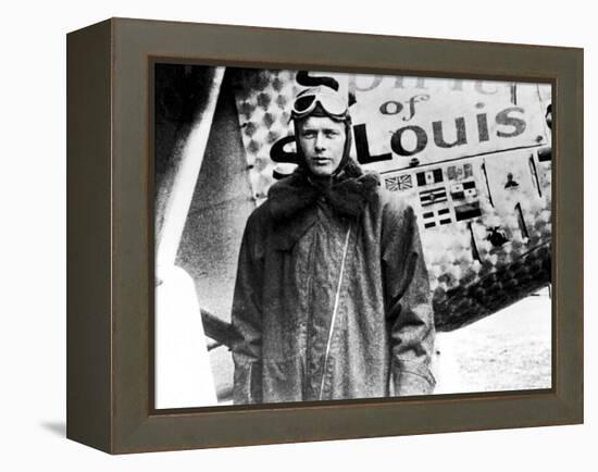 American Aviator Charles Lindbergh Standing Beside His Plane "Spirit of Saint Louis"-null-Framed Premier Image Canvas