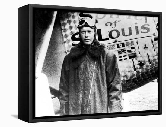American Aviator Charles Lindbergh Standing Beside His Plane "Spirit of Saint Louis"-null-Framed Premier Image Canvas