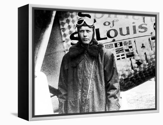 American Aviator Charles Lindbergh Standing Beside His Plane "Spirit of Saint Louis"-null-Framed Premier Image Canvas