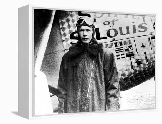 American Aviator Charles Lindbergh Standing Beside His Plane "Spirit of Saint Louis"-null-Framed Premier Image Canvas