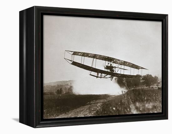 American aviator Glenn Curtiss making the first heavier-than-air flight in his 'June Bug', 1908-Edwin Levick-Framed Premier Image Canvas