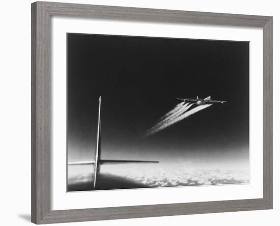 American B-36 Bomber Leaving Vapor Trails During High Altitude Flight over Carswell AFB-Margaret Bourke-White-Framed Photographic Print