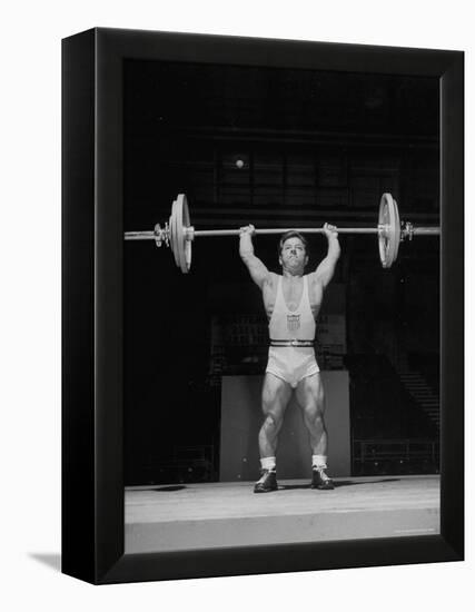 American Bantamweight Joseph Depietro Competing in Weightlifting Event at Summer Olympics-Mark Kauffman-Framed Premier Image Canvas