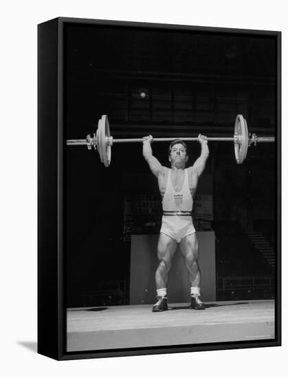 American Bantamweight Joseph Depietro Competing in Weightlifting Event at Summer Olympics-Mark Kauffman-Framed Premier Image Canvas