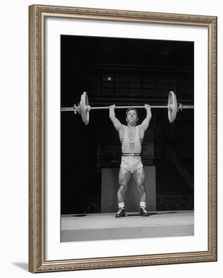 American Bantamweight Joseph Depietro Competing in Weightlifting Event at Summer Olympics-Mark Kauffman-Framed Premium Photographic Print