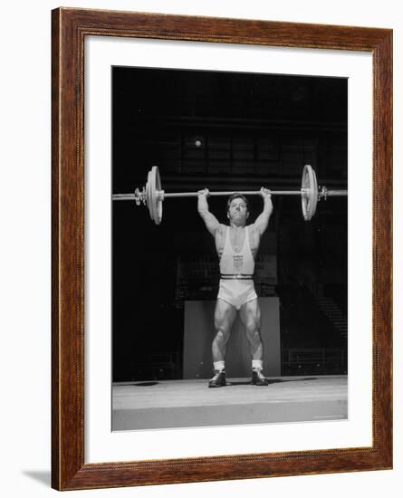 American Bantamweight Joseph Depietro Competing in Weightlifting Event at Summer Olympics-Mark Kauffman-Framed Premium Photographic Print