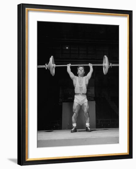 American Bantamweight Joseph Depietro Competing in Weightlifting Event at Summer Olympics-Mark Kauffman-Framed Premium Photographic Print