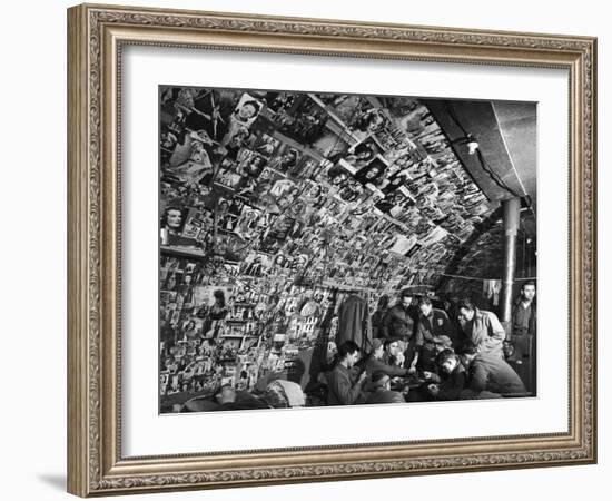 American Bomber Crew in the Frigid Aleutian Islands Play Cards While Relaxing in Their Quonset Hut-Dmitri Kessel-Framed Photographic Print