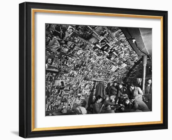 American Bomber Crew in the Frigid Aleutian Islands Play Cards While Relaxing in Their Quonset Hut-Dmitri Kessel-Framed Photographic Print