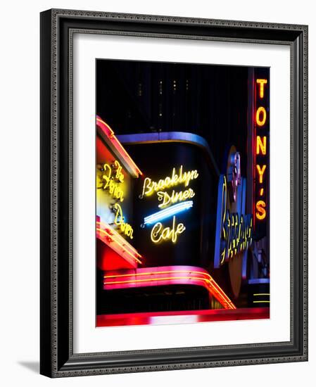 American Brooklyn Diner Cafe at Times Square by Night, Manhattan, New York City, US, USA-Philippe Hugonnard-Framed Photographic Print