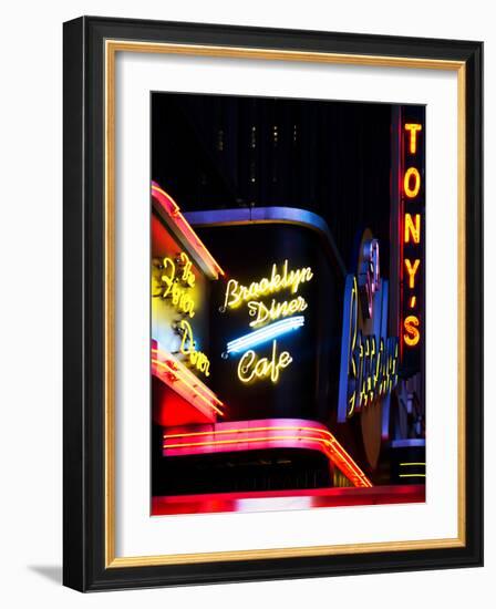 American Brooklyn Diner Cafe at Times Square by Night, Manhattan, New York City, US, USA-Philippe Hugonnard-Framed Photographic Print