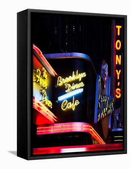 American Brooklyn Diner Cafe at Times Square by Night, Manhattan, New York City, US, USA-Philippe Hugonnard-Framed Premier Image Canvas