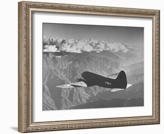 American C-46 Transport Flying "The Hump" a Long, Difficult Flight over the Himalayas-William Vandivert-Framed Photographic Print