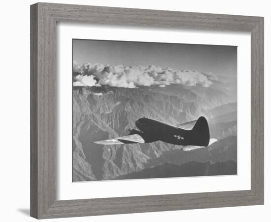 American C-46 Transport Flying "The Hump" a Long, Difficult Flight over the Himalayas-William Vandivert-Framed Photographic Print