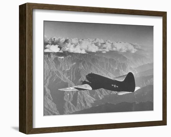 American C-46 Transport Flying "The Hump" a Long, Difficult Flight over the Himalayas-William Vandivert-Framed Photographic Print