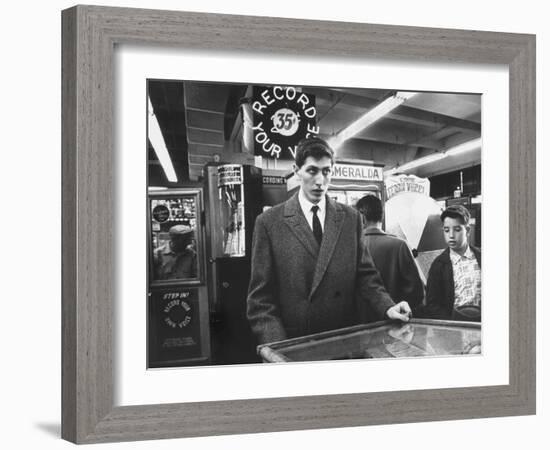 American Chess Champion Robert J. Fischer Playing Pinball-Carl Mydans-Framed Premium Photographic Print