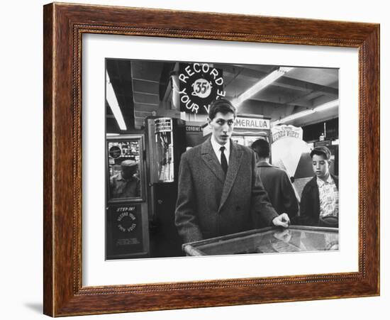 American Chess Champion Robert J. Fischer Playing Pinball-Carl Mydans-Framed Premium Photographic Print