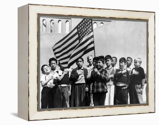 American Children of Japanese, German and Italian Heritage, Pledging Allegiance to the Flag-Dorothea Lange-Framed Premier Image Canvas