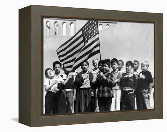 American Children of Japanese, German and Italian Heritage, Pledging Allegiance to the Flag-Dorothea Lange-Framed Premier Image Canvas