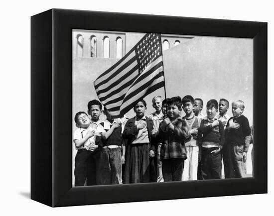 American Children of Japanese, German and Italian Heritage, Pledging Allegiance to the Flag-Dorothea Lange-Framed Premier Image Canvas