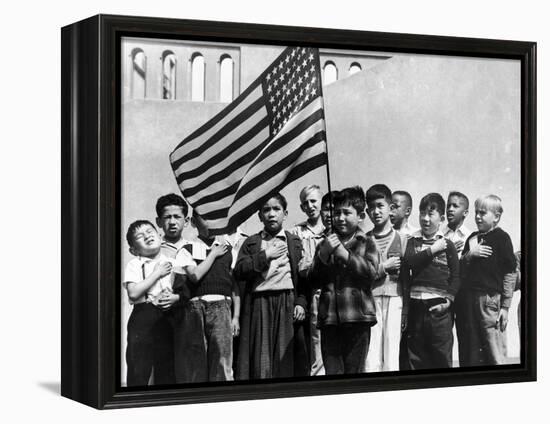 American Children of Japanese, German and Italian Heritage, Pledging Allegiance to the Flag-Dorothea Lange-Framed Premier Image Canvas