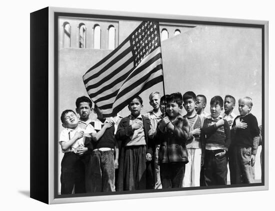 American Children of Japanese, German and Italian Heritage, Pledging Allegiance to the Flag-Dorothea Lange-Framed Premier Image Canvas