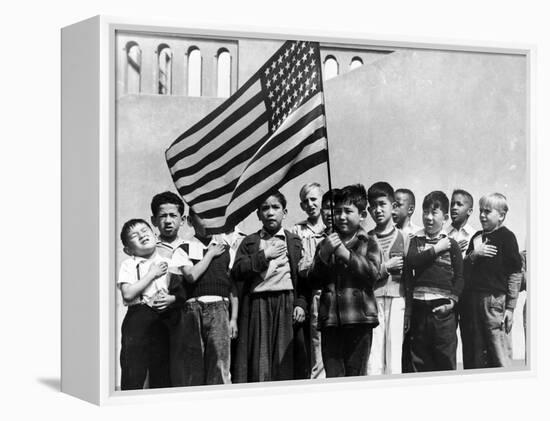 American Children of Japanese, German and Italian Heritage, Pledging Allegiance to the Flag-Dorothea Lange-Framed Premier Image Canvas