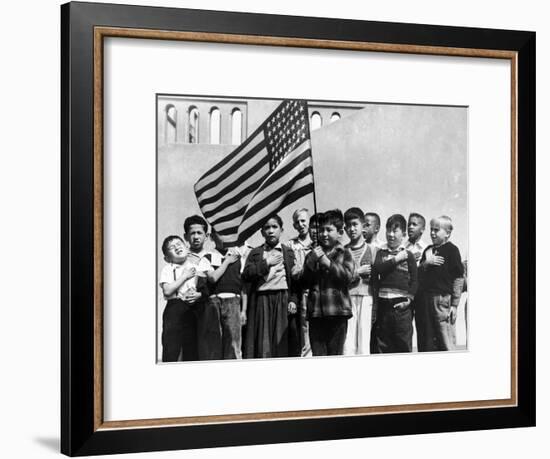 American Children of Japanese, German and Italian Heritage, Pledging Allegiance to the Flag-Dorothea Lange-Framed Premium Photographic Print