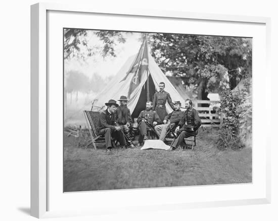 American Civil War Generals and Officers Sitting around their Encampment-Stocktrek Images-Framed Photographic Print