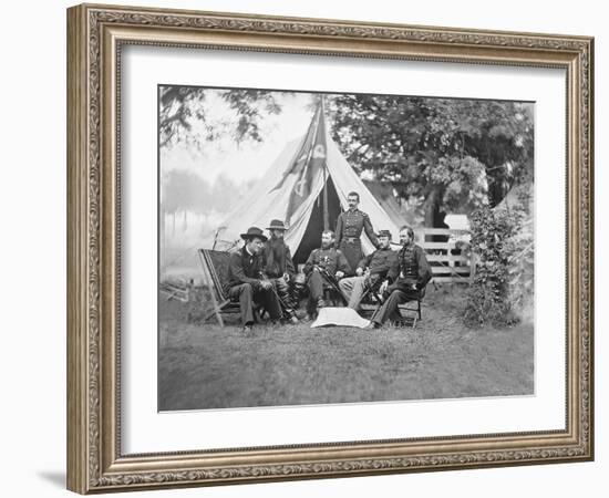 American Civil War Generals and Officers Sitting around their Encampment-Stocktrek Images-Framed Photographic Print