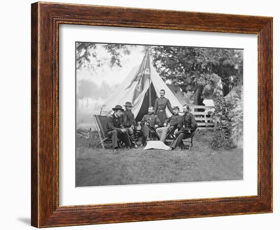 American Civil War Generals and Officers Sitting around their Encampment-Stocktrek Images-Framed Photographic Print