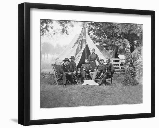 American Civil War Generals and Officers Sitting around their Encampment-Stocktrek Images-Framed Photographic Print