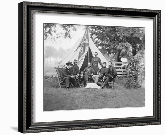 American Civil War Generals and Officers Sitting around their Encampment-Stocktrek Images-Framed Photographic Print