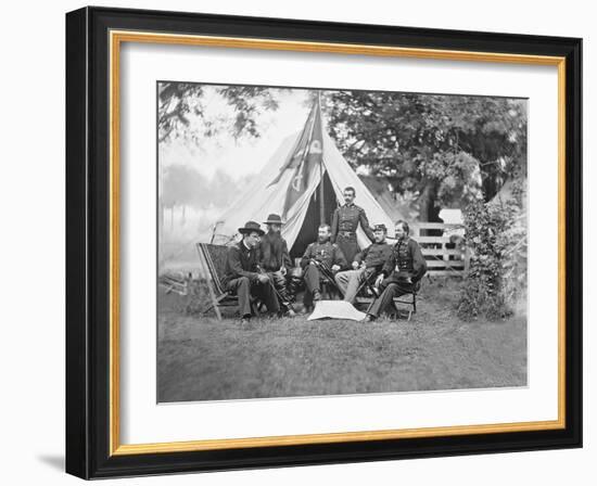 American Civil War Generals and Officers Sitting around their Encampment-Stocktrek Images-Framed Photographic Print