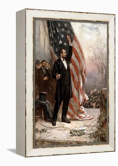 American Civil War Painting of President Abraham Lincoln Holding the American Flag-null-Framed Stretched Canvas