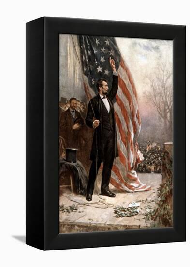 American Civil War Painting of President Abraham Lincoln Holding the American Flag-null-Framed Stretched Canvas
