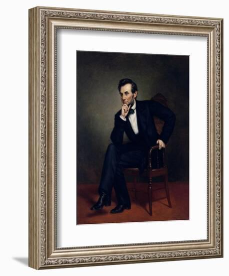 American Civil War Painting of President Abraham Lincoln Seated in a Chair-null-Framed Premium Giclee Print