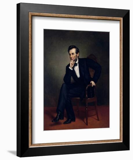 American Civil War Painting of President Abraham Lincoln Seated in a Chair-null-Framed Premium Giclee Print