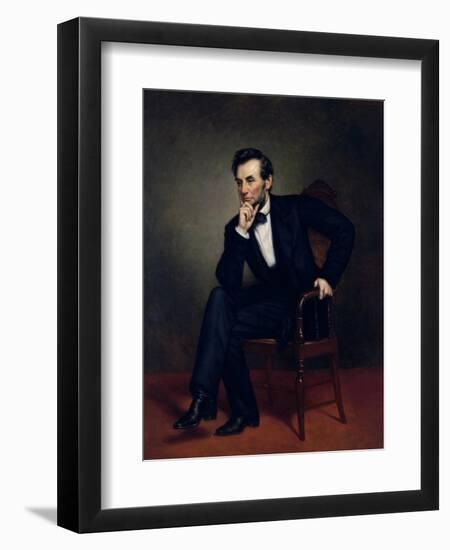 American Civil War Painting of President Abraham Lincoln Seated in a Chair-null-Framed Premium Giclee Print