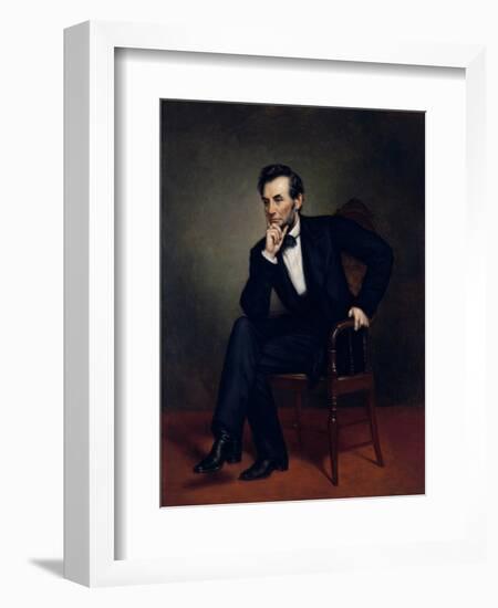 American Civil War Painting of President Abraham Lincoln Seated in a Chair-null-Framed Premium Giclee Print