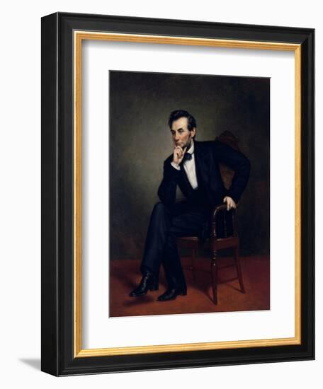 American Civil War Painting of President Abraham Lincoln Seated in a Chair-null-Framed Premium Giclee Print