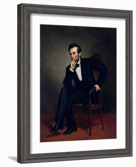American Civil War Painting of President Abraham Lincoln Seated in a Chair-null-Framed Art Print