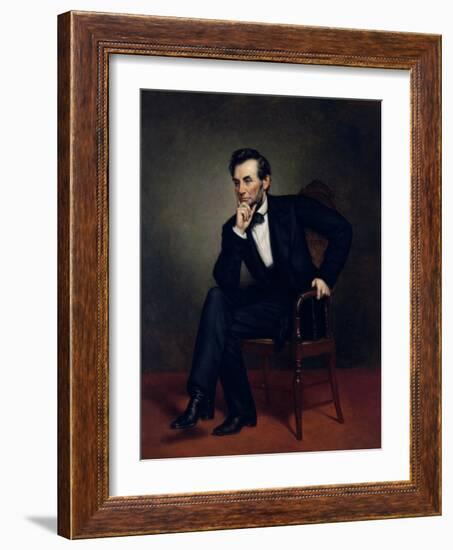 American Civil War Painting of President Abraham Lincoln Seated in a Chair-null-Framed Art Print