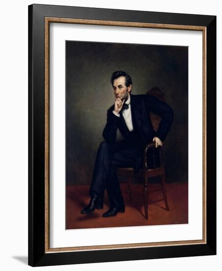 American Civil War Painting of President Abraham Lincoln Seated in a Chair-null-Framed Art Print