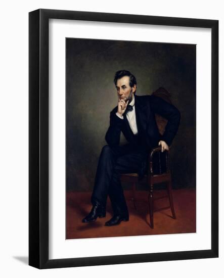 American Civil War Painting of President Abraham Lincoln Seated in a Chair-null-Framed Art Print